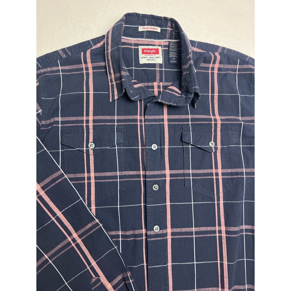 Wrangler Flex Comfort Women’s Long Sleeve Plaid Button Down Shirt Size L Blue
